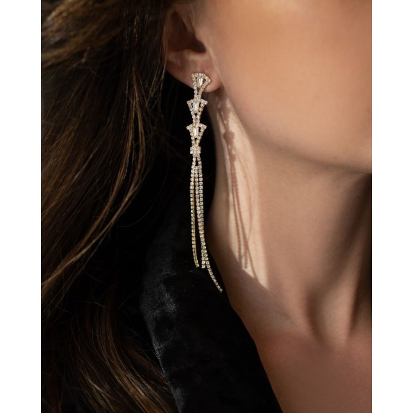 Long golden earrings zircon crystals EARRINGS