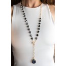 Long rosary tie necklace metallic black NECKLACES