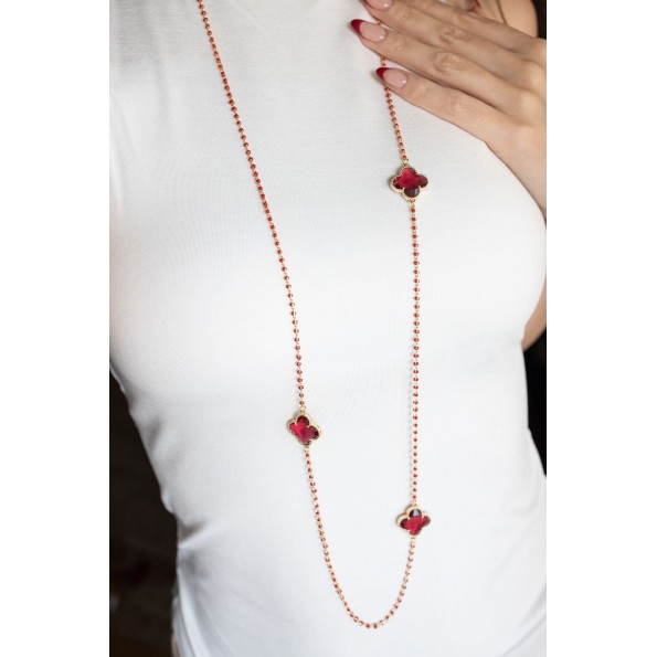 Long necklace rosary burgundy quatrefoils of zircon NECKLACES