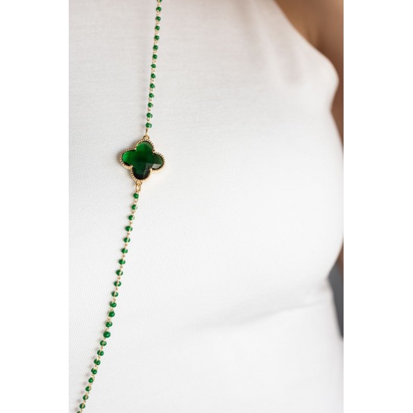 Long necklace rosary quatrefoils of zircon green NECKLACES