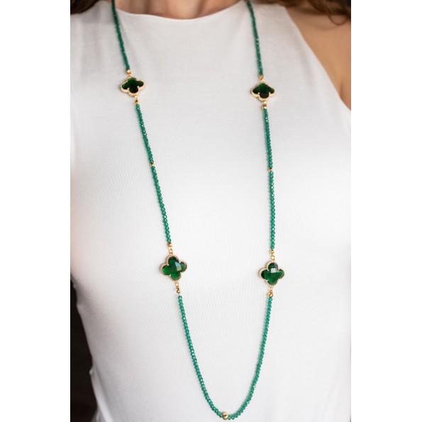 Long green zircon quatrefoil crystal necklace NECKLACES