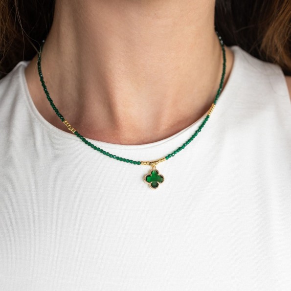 Short necklace emerald semi-precious stones flower NECKLACES