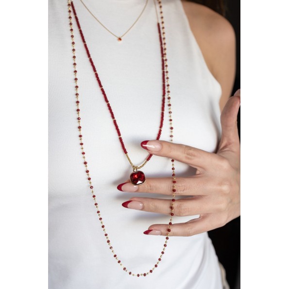 Long burgundy triple rosary necklace NECKLACES