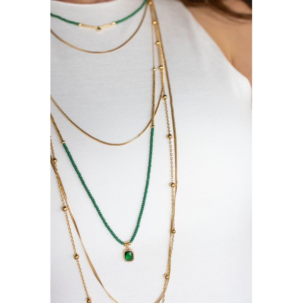 Long multi-strand necklace green gold NECKLACES