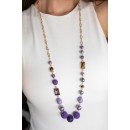 Long necklace semi-precious purple crystals pearls NECKLACES