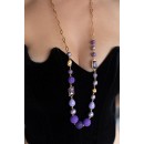 Long necklace semi-precious purple crystals pearls NECKLACES