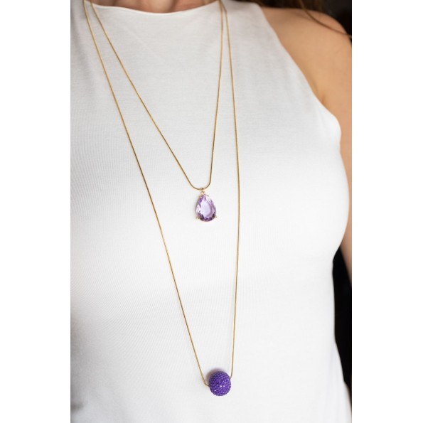 Long lilac double ball necklace with zircons NECKLACES