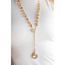 Long teardrop crystal rosary tie necklace gold NECKLACES