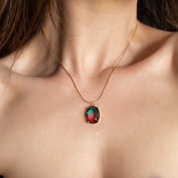 Short necklace oval green-red zircon stone NECKLACES