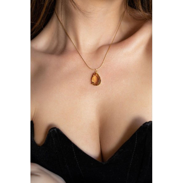 Short gold zircon stone necklace NECKLACES